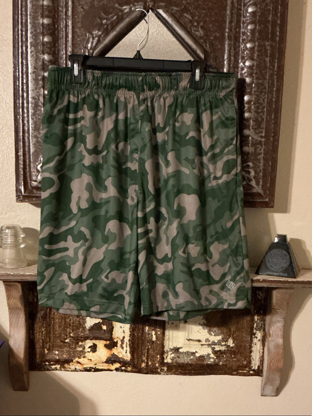 ZELOS Olive Green Camo Athletic Shorts